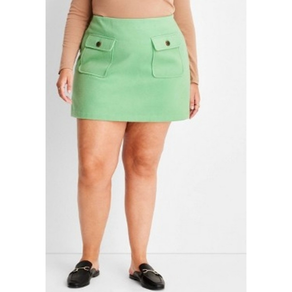 Future Collective Felt Double Front Pocket Mini skirt Light Green Size 24